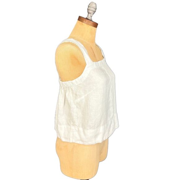 MADEWELL Contrast-Stitch Squareneck Top 100% Linen M Salt White Tank NWT B83 - Picture 3 of 6